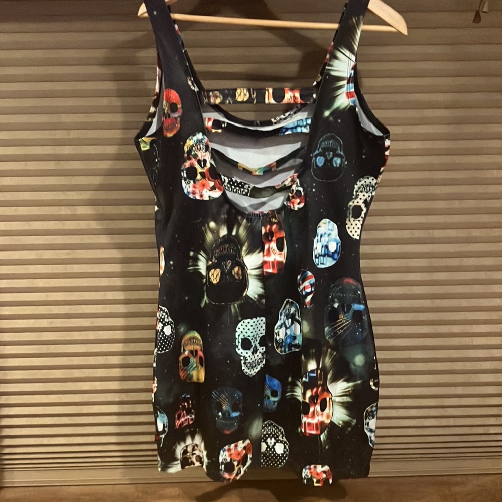 Royal Bones Dress Black Skulls Mini Goth Halloween Body Con XL Grunge Daang - Picture 7 of 9